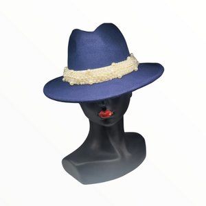 NAVY VINTAGE PEARL FEDORA